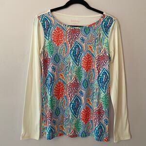 Lilly Pulitzer Colorful White Beach Long Sleeve Shirt Women's size Medium